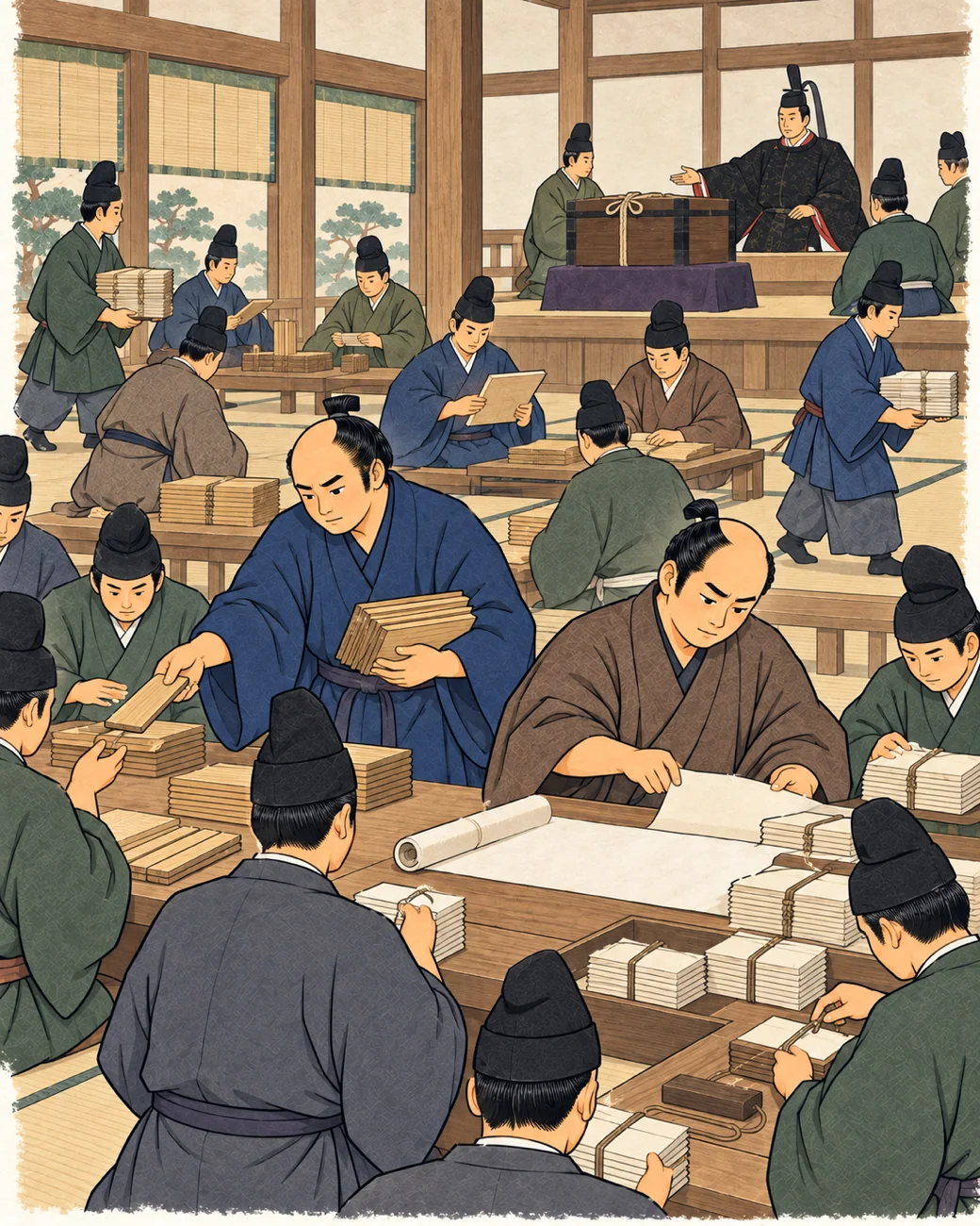 Museum-style historical illustration. Compilation, promulgation and application.