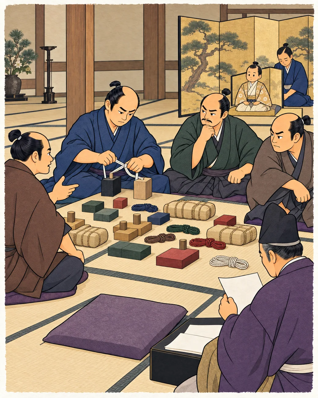 博物馆风格历史插画:幼主与分裂的政权,德川家康。