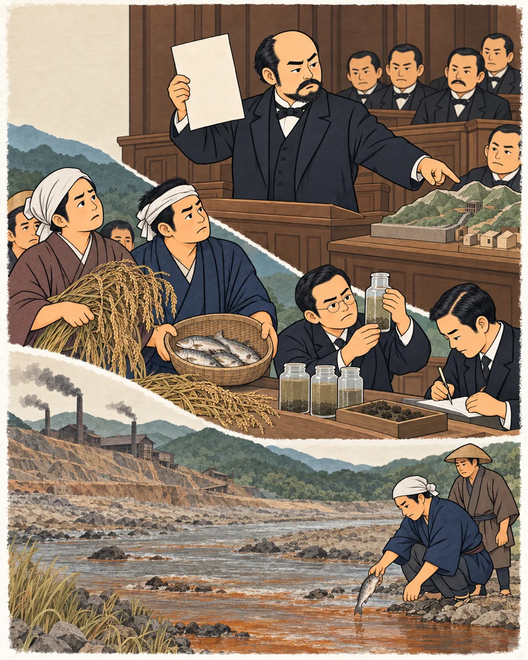 博物馆式历史插画:调查、国会质询与集体请愿。