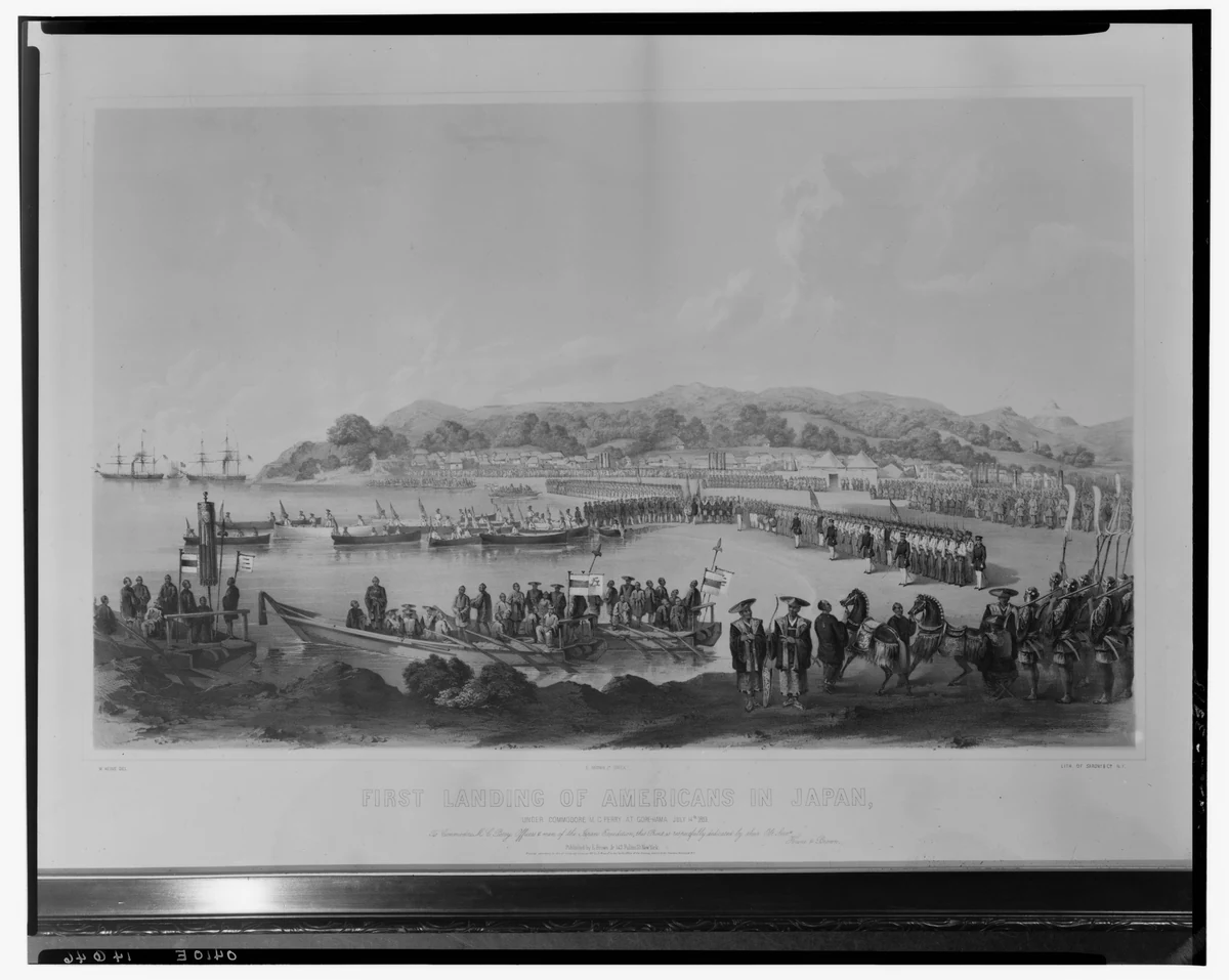 First landing of Americans in Japan under Commodore Perry at Gore-Hama