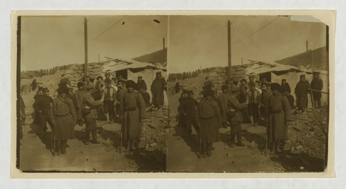 Japanese sentinels relieving Russian sentinels after the surrender at Port Arthur