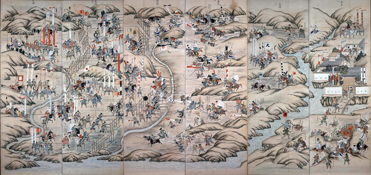 Battle of Nagashino folding screen. Late Edo period.
