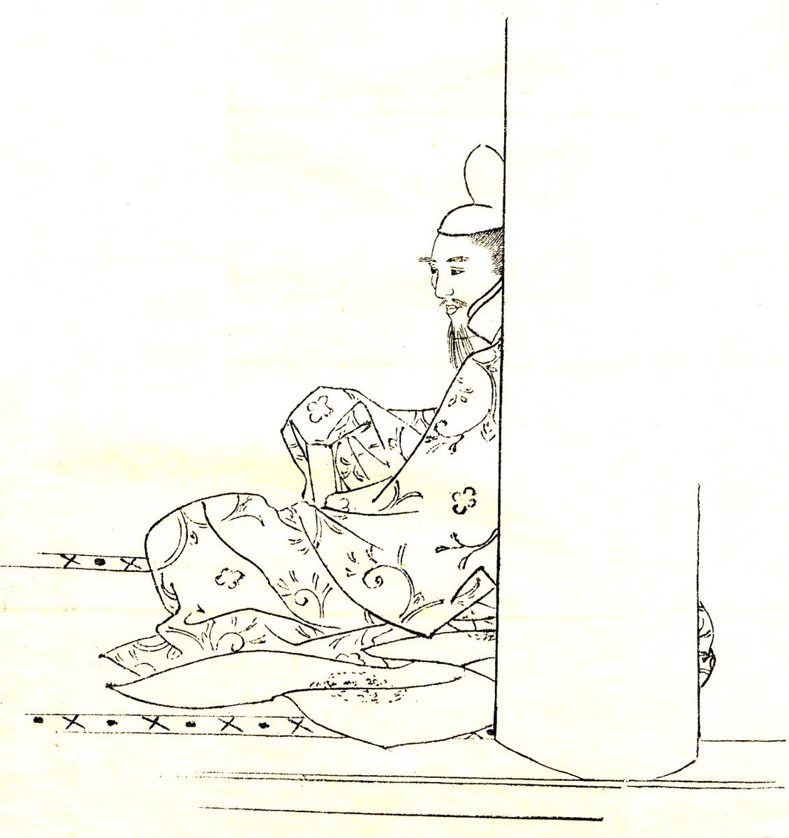 Mototsune in later historical illustration. 19th-century drawing; published in 1903.
